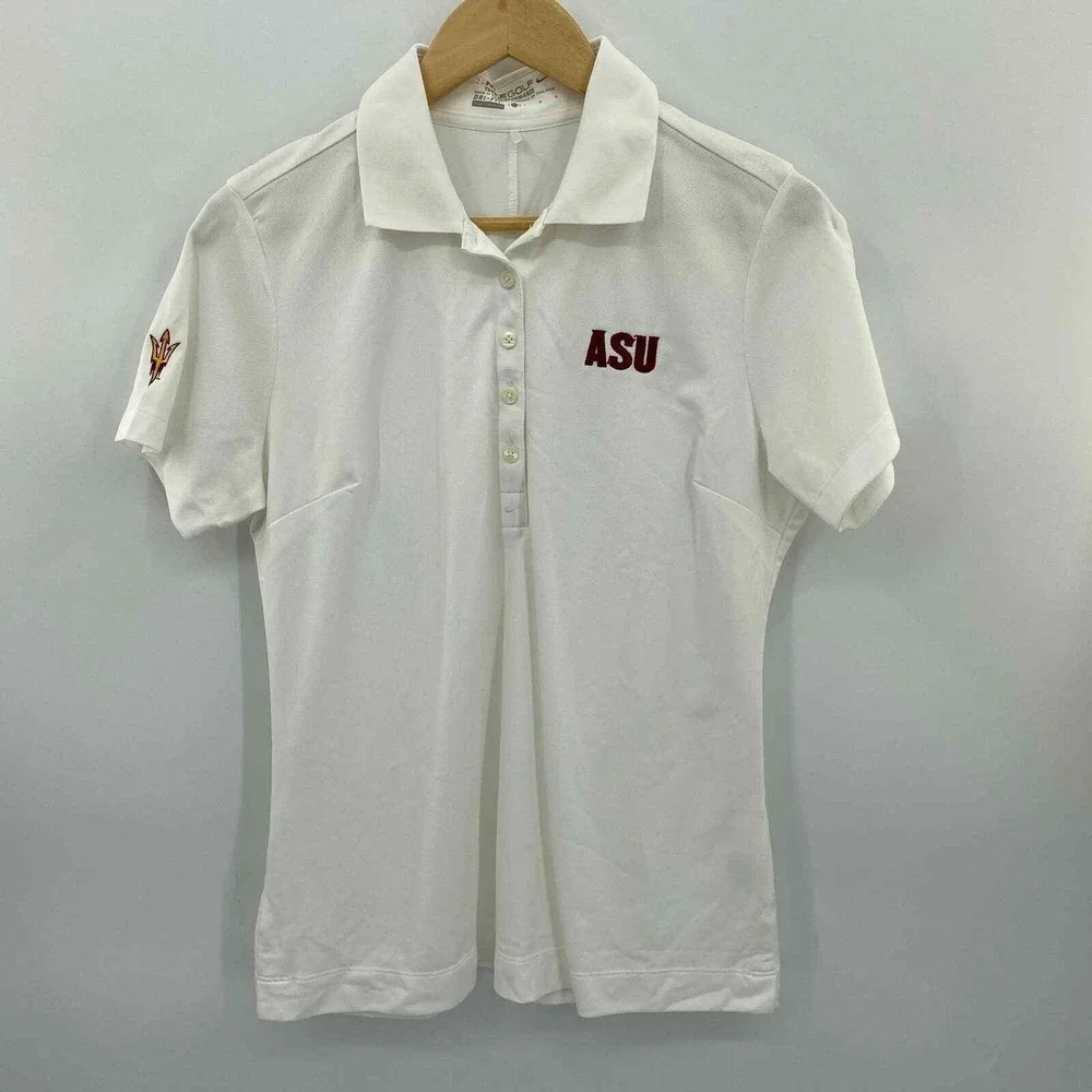 Nike Golf Performance Golf Polo‎ Dri-Fit Shirt Womens Large White ASU Polyester